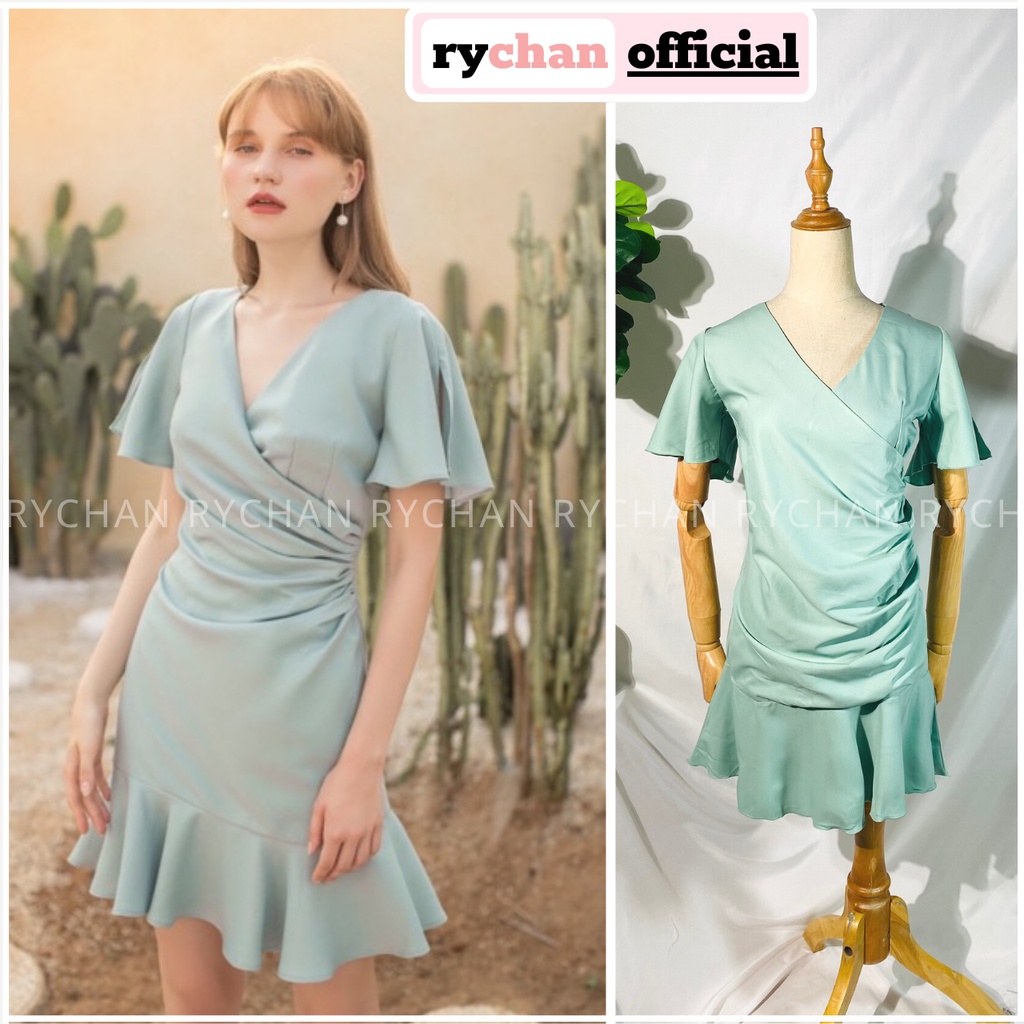 Đầm Xòe Mint Nhún Eo Đắp Chéo - DX022