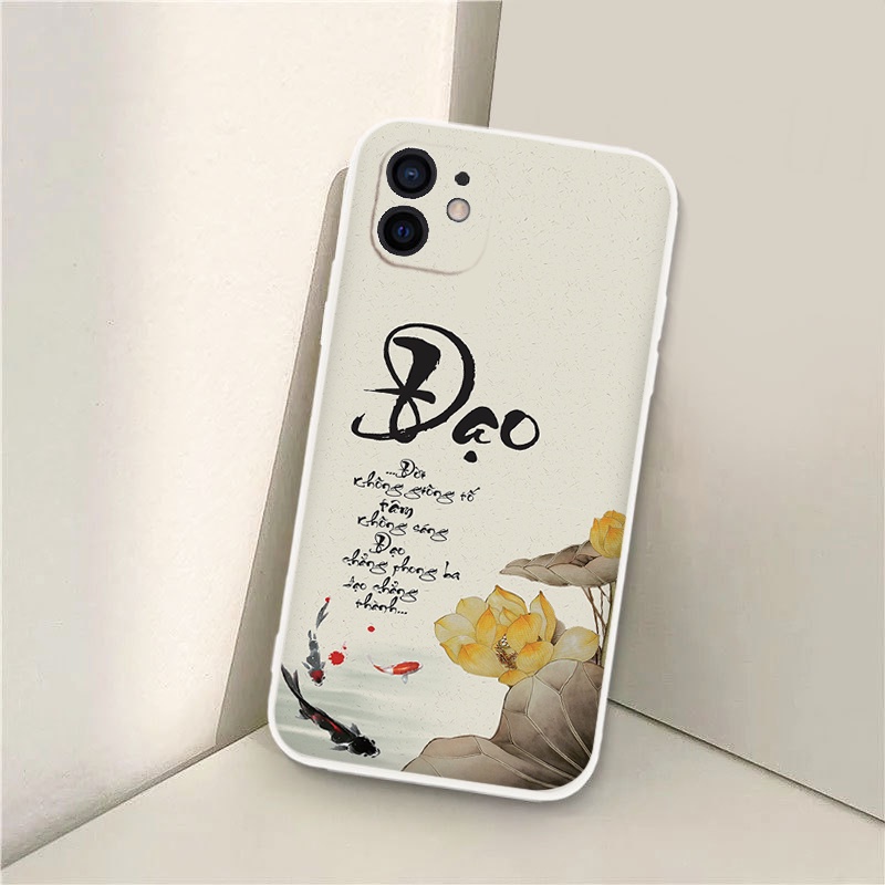Ốp lưng iphone chữ thư pháp An - Đạo Ốp iphone hoa sen vuông dẻo BVC 14 13pro 13Promax 12 6 7 8 7Plus 8Plus IX XR XSMAX