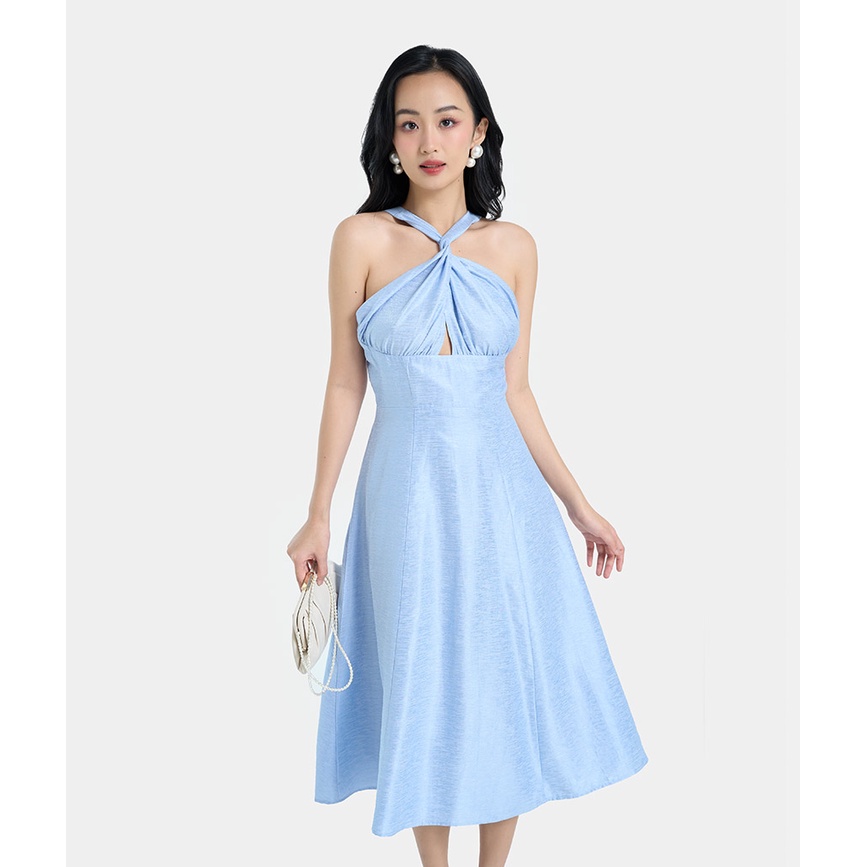 Đầm Cổ Yếm Nữ Thời Trang HNOSS Form Dài Xoắn Dây HNDLU085