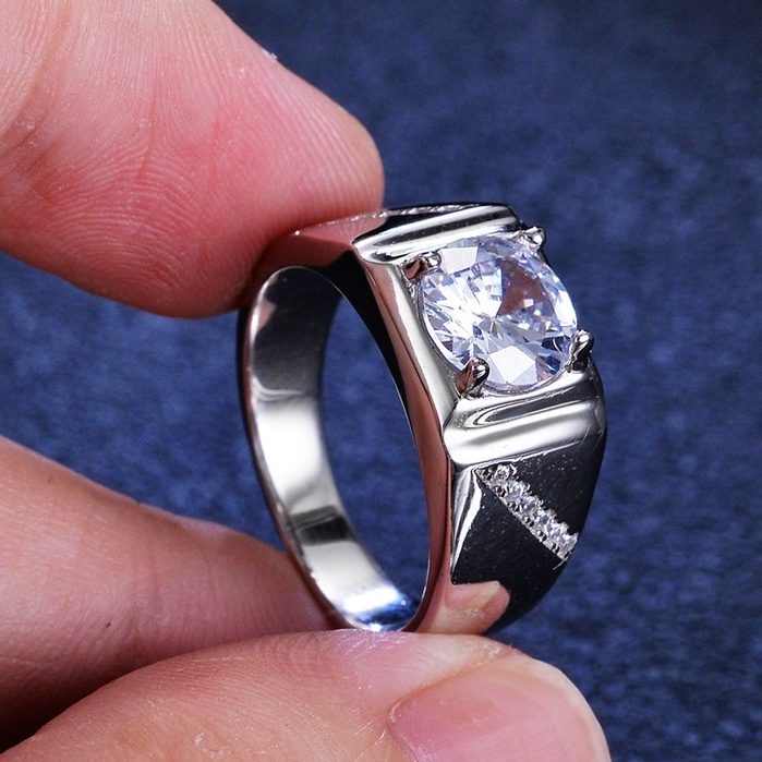 Kim Cương Nhân Tạo Moissanite  Nhẫn nam S925 bạc 2 carat D màu có thể đo lường bút kim cương với giấy chứng nhận nam giới thông minh