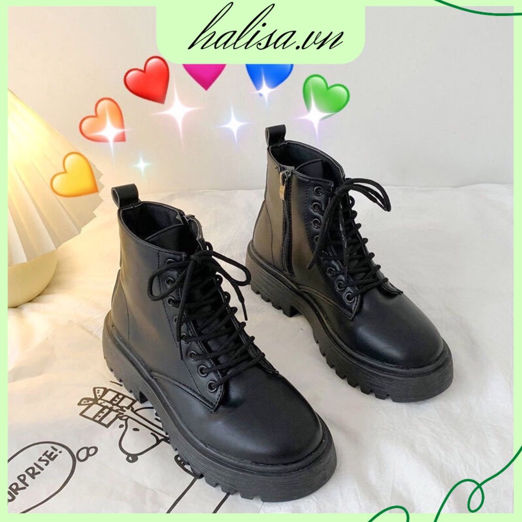 Giày Boot nữ đi học màu đen cổ cao ulzzang học sinh Hàn quốc HALISA GD003