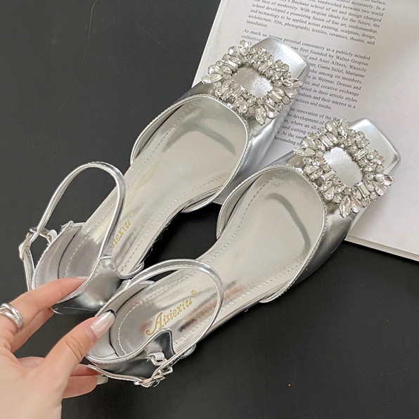 Giày Búp Bê Mũi Vuông Đính Đá Phong Cách Retro Thời Trang Cho Nữ Size 35-39