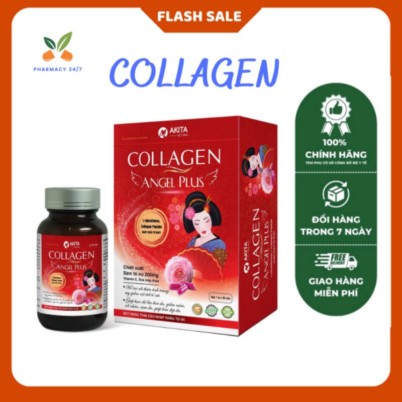 Viên Uống Bổ Sung Collagen Angel Plus Akita Giúp Sáng Da, Điều Hoà Nội Tiết, Mờ Nám Và Tàn Nhang Hộp 30 Viên
