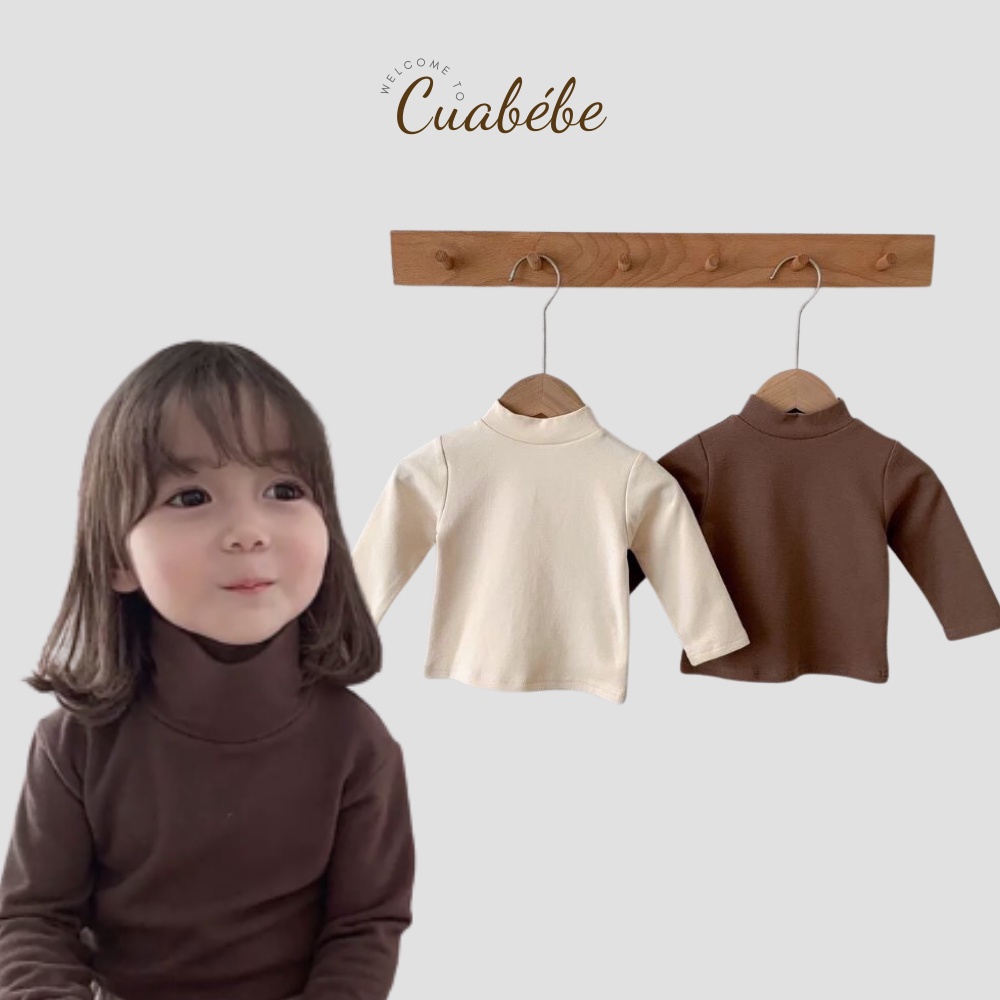 Áo giữ nhiệt cho bé trai bé gái áo giữ nhiệt lót bông dài tay cao cổ 3 phân giữ ấm cho bé 5-15kg Cuabebe