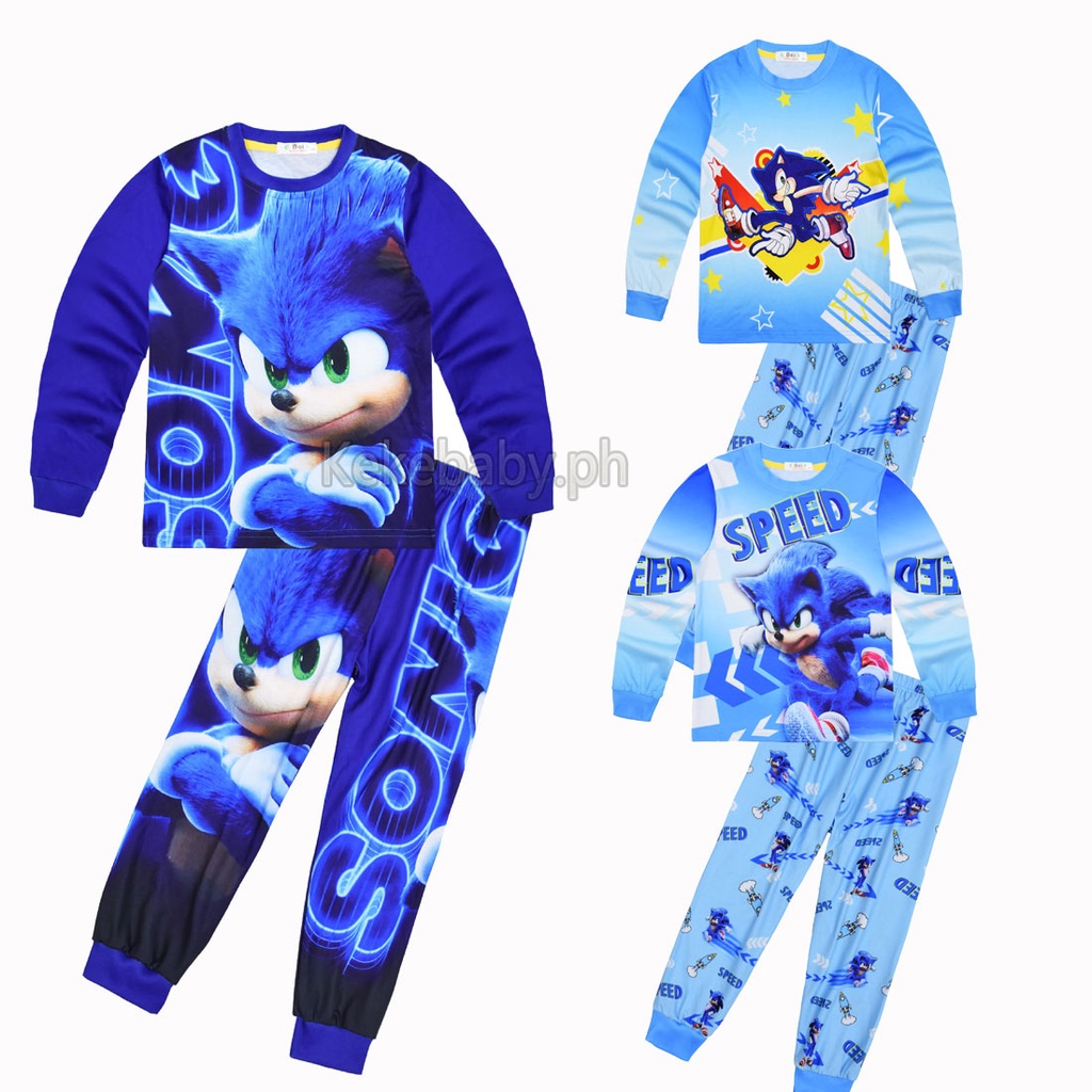 Bộ Đồ Ngủ Pijama Tay Dài In Hình Sonic The Hedgehog Dễ Thương Cho Bé Trai 3-8 Tuổi