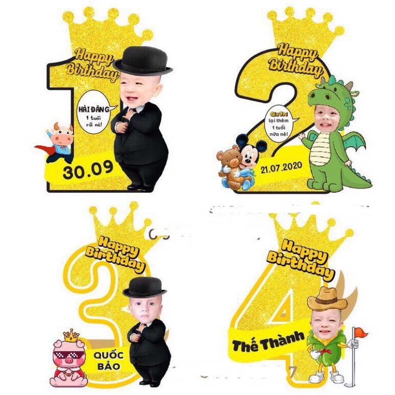 (Freeship)Cây số tuổi kèm hình chibi tên bé dùng trang trí sinh nhật,thôi nôi, đầy tháng,trang trí sự kiện