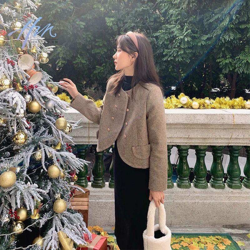 Áo Khoác Dáng Ngắn Phong Cách Retro Thời Trang Mùa Thu 2022 Mới Cho Nữ