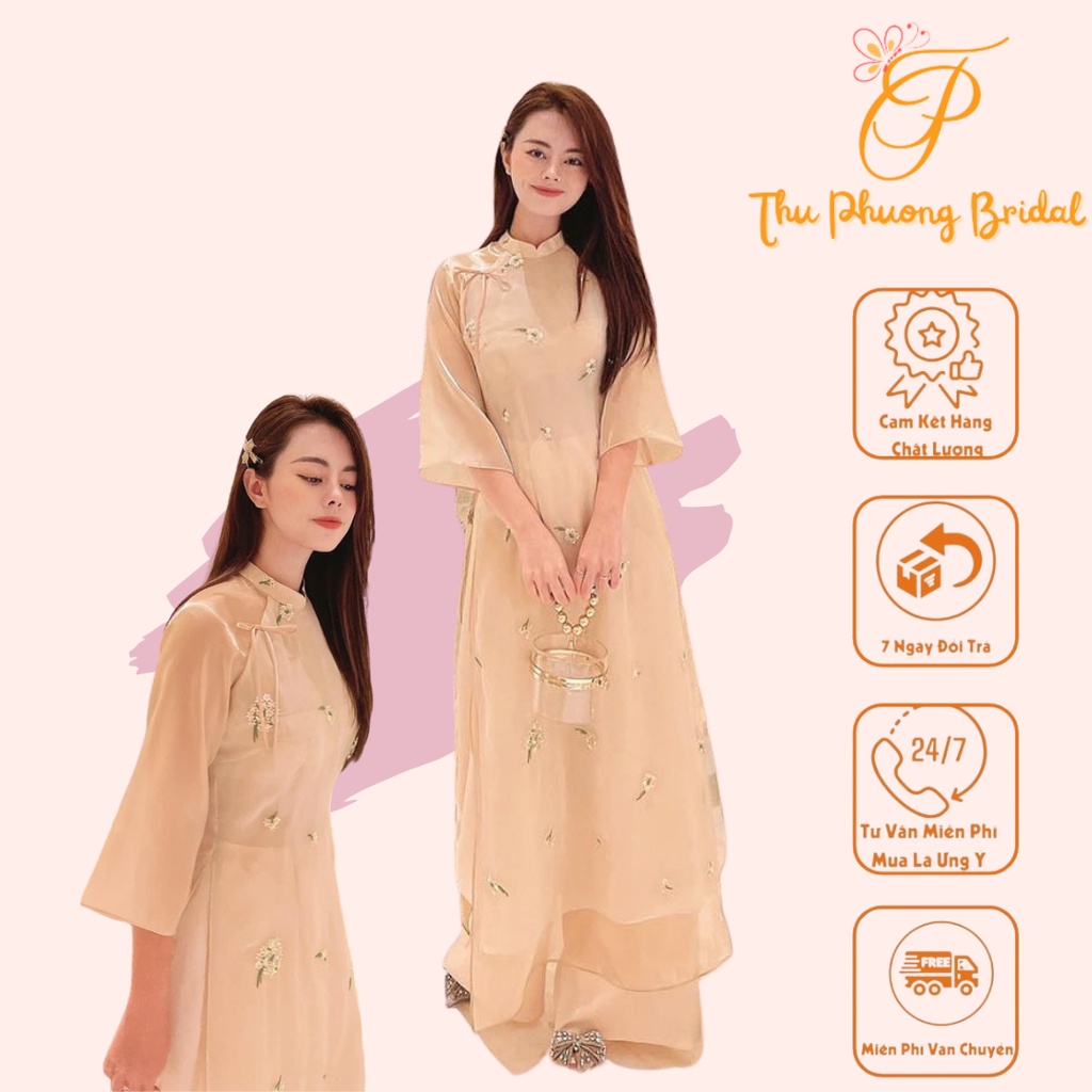 Áo Dài Cách Tân " Cúc Chi " Thêu Hoa Nổi Đơn Giản Nhẹ Nhàng Mẫu Mới Nhất 2023 Phù Hợp Diện Trong Nhiều Sự Kiện...