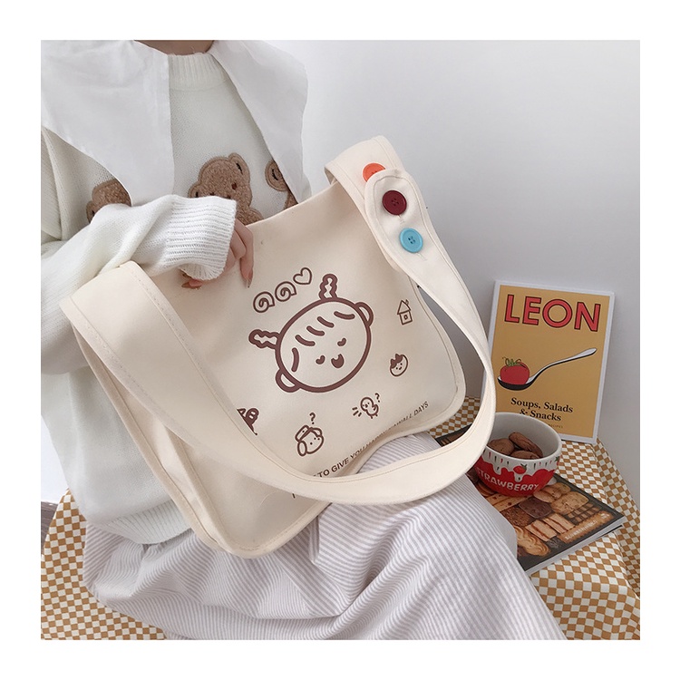 Túi Xách Canvas Sức Chứa Lớn Thiết Kế Đơn Giản Thời Trang Nhật Hàn Cho Nữ