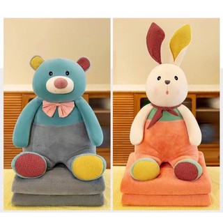 Bộ chăn kèm gối đa năng hình gấu & thỏ bunny