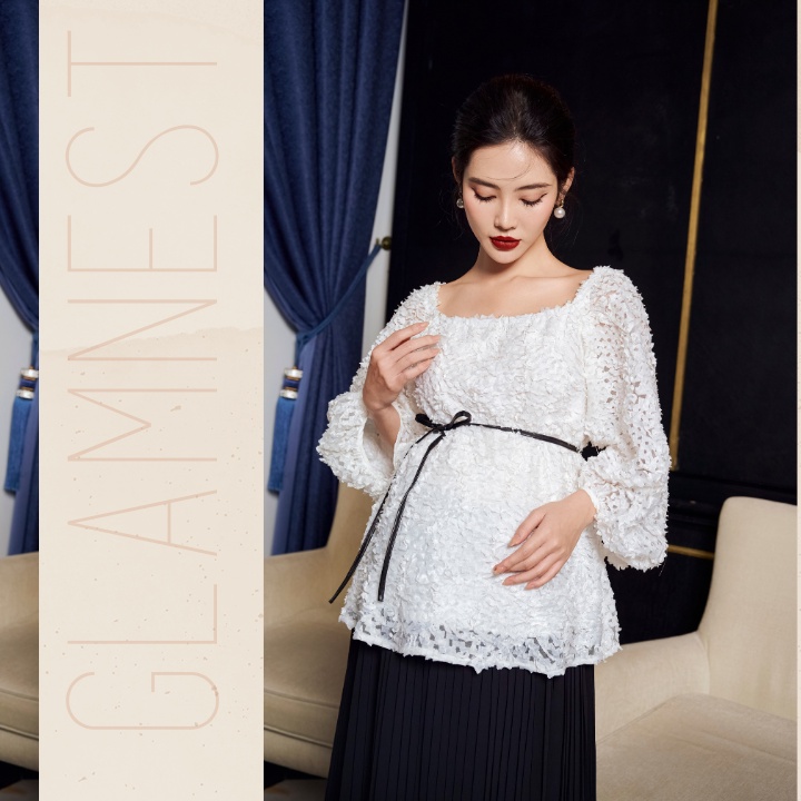 Áo Bầu Ren Bông Nổi Thiết Kế Set Đồ Bầu Dự Tiệc Dạo Phố Váy Bầu Sang Chảnh Glam Nest AS024