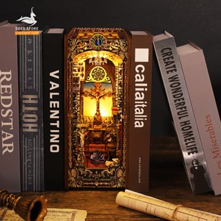 Mô hình 3d Book Nook trang trí giá sách chủ đề Nhà thờ Vintage. SL005 Nhà Búp Bê DIY gỗ có Đèn led Tặng keo dán.