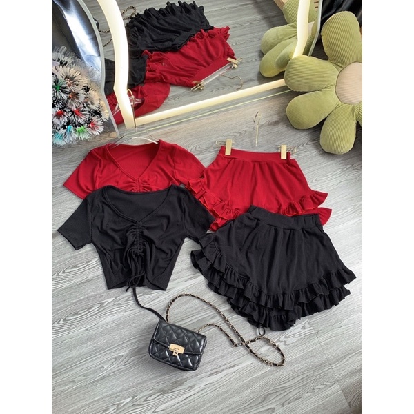 Sét áo phối rút + quần bèo siêu xinh