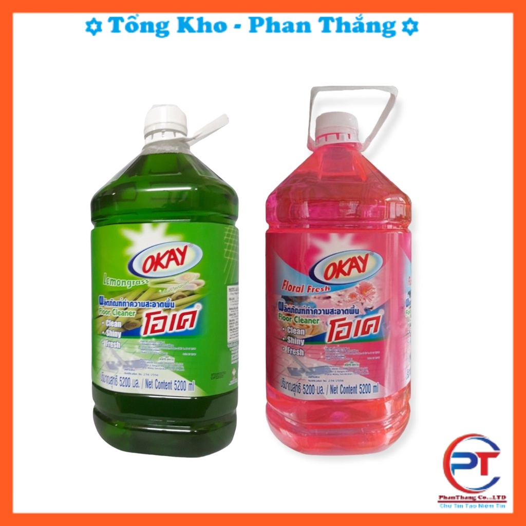 Nước Lau Sàn Okay Thái Lan Can 5200ml Hương Hoa Cỏ, Sả Thơm, Chất Lượng, Hiệu Quả, Tiện Lợi, Chính Hãng