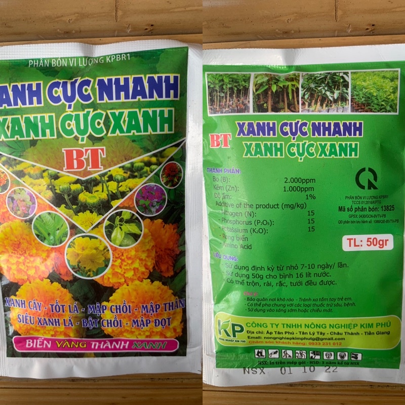 phân bón vi lượng Xanh Cực Nhanh Xanh Xanh Cực Xanh 50gr biến vàng thành xanh siêu xanh lá vtnn Thân Thiện
