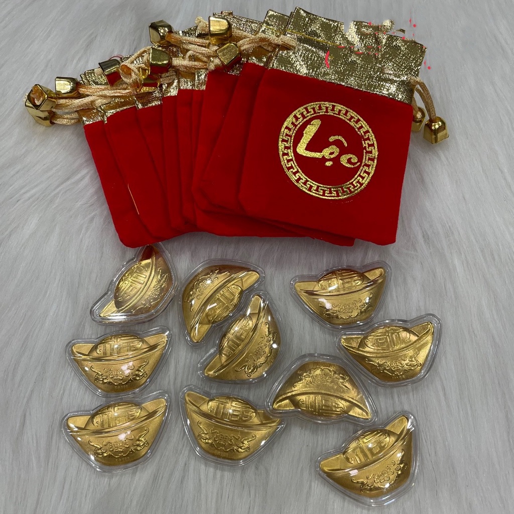 Combo 10 Thỏi Vàng Phong Thuỷ Kèm Túi Gấm, Dùng Để Lì Xì, Phát Lộc Ý Nghĩa
