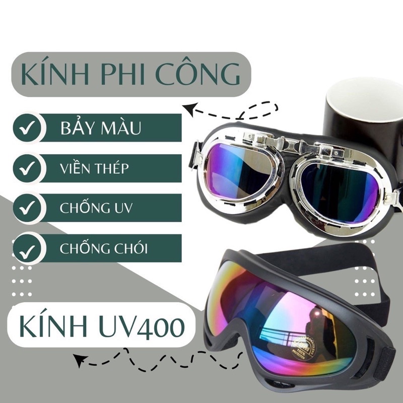 Mũ Bảo Hiểm Nửa Đầu Kèm Kính Phi Công, 16 màu hàng công ty