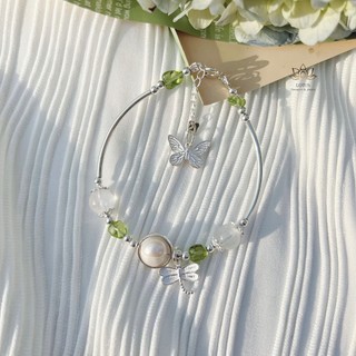 Vòng tay bạc phối Moonstone và đá Peridot