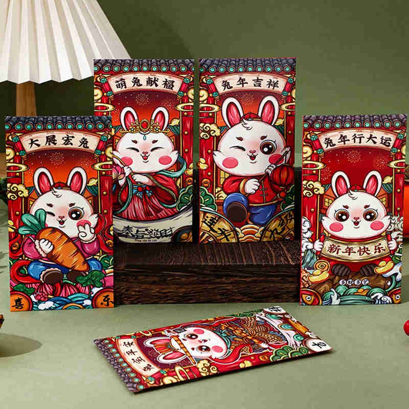 Set 6 Bao Lì Xì Hình Thỏ Hoạt Hình Phong Cách Trung Hoa