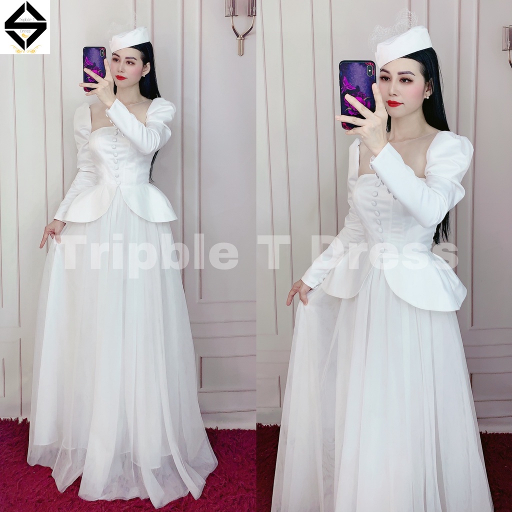Đầm maxi mặc cưới TRIPBLE T DRESS phong cách quý tộc tặng kèm nón - size S/M/L - MS227Y
