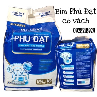 Tã bỉm dán Phú đạt Có vách chống tràn dành cho người già, phụ nữ sau sinh size ML, size XL Siêu thấm hút túi 10 miếng