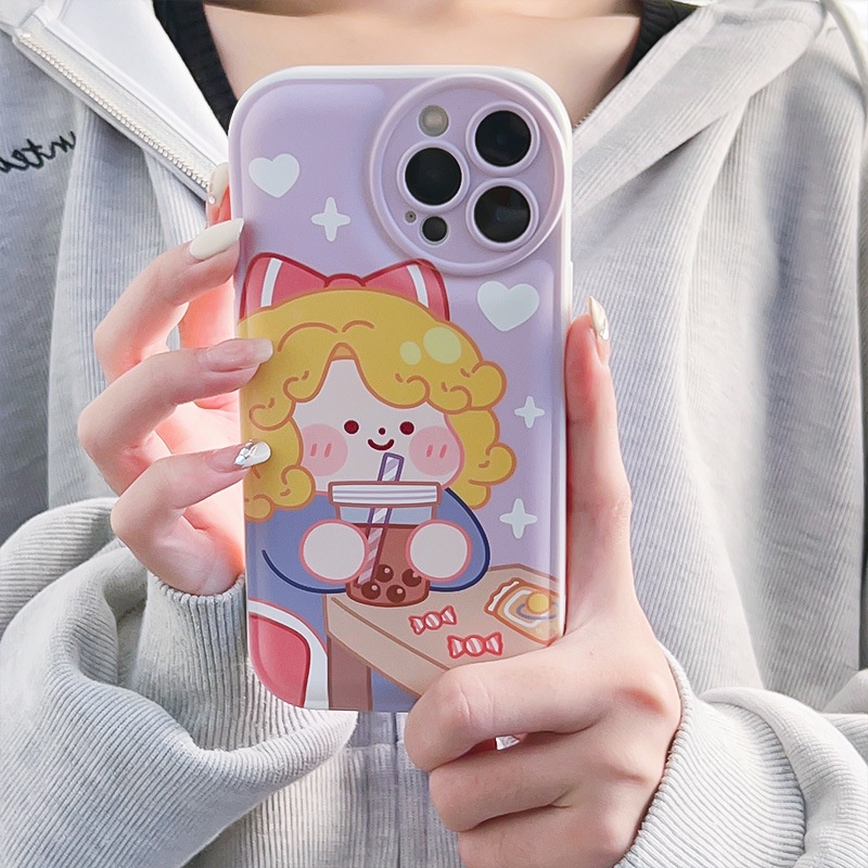 Ốp Điện Thoại Hình Cô Gái Tóc Xoăn Có Đệm Khí Cho iphone678plus / xsmax / xr / 13mini / 14plus 11 / 12pro