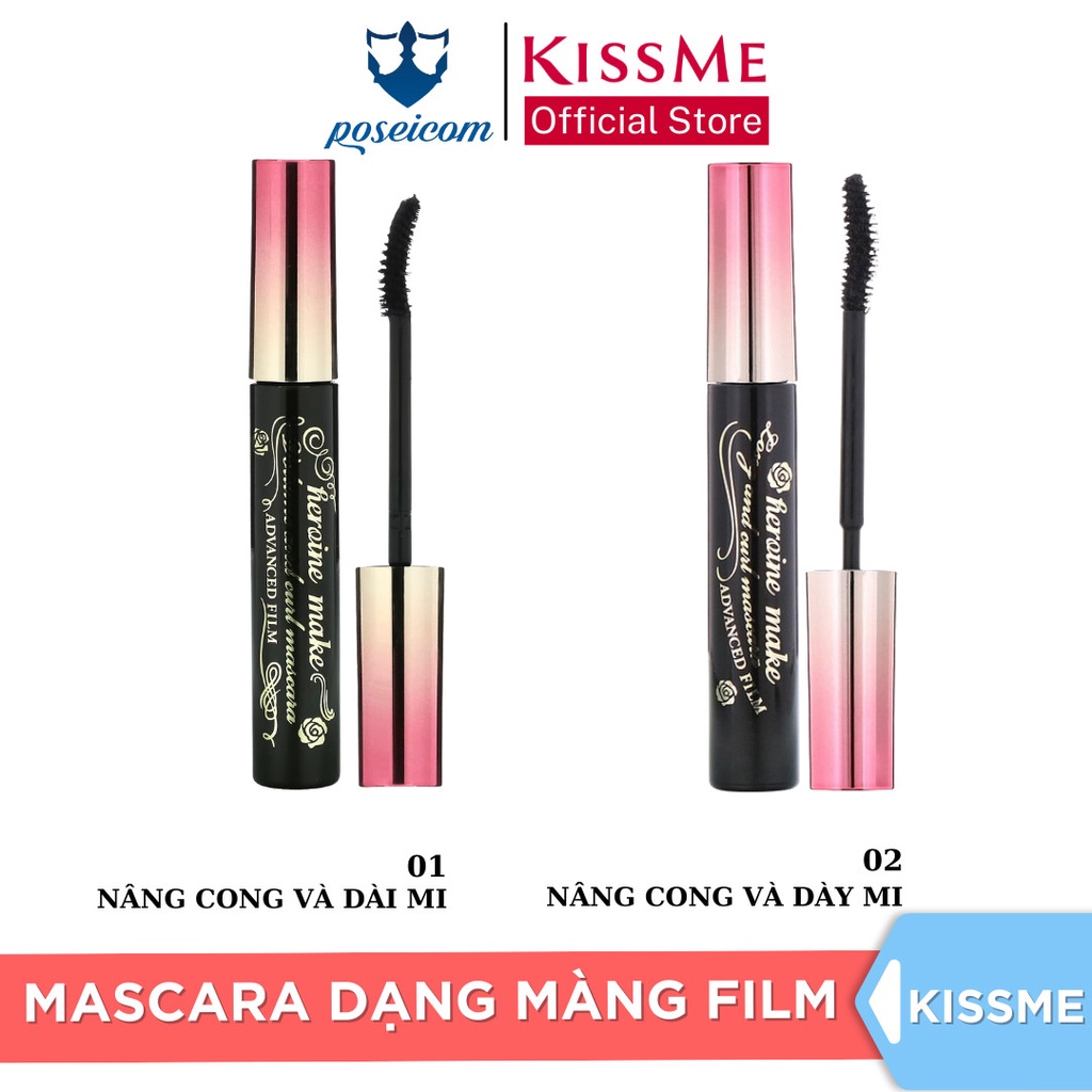 Mascara màng film nâng cong dài mi Kissme Heroine Make Long & Curl Waterproof Mascara Advanced Film 6G