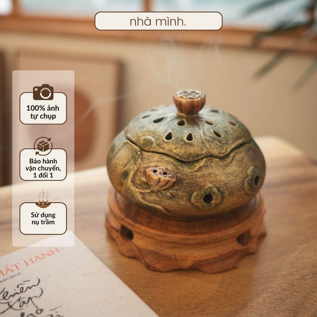 Lư Trầm Hương Hoa Sen Gốm Giả Đồng, Lư Đốt Trầm Hương Nụ Cao Cấp, Tinh Xảo, Đặt Bàn Thờ, Bàn Trà, Thiền, Yoga