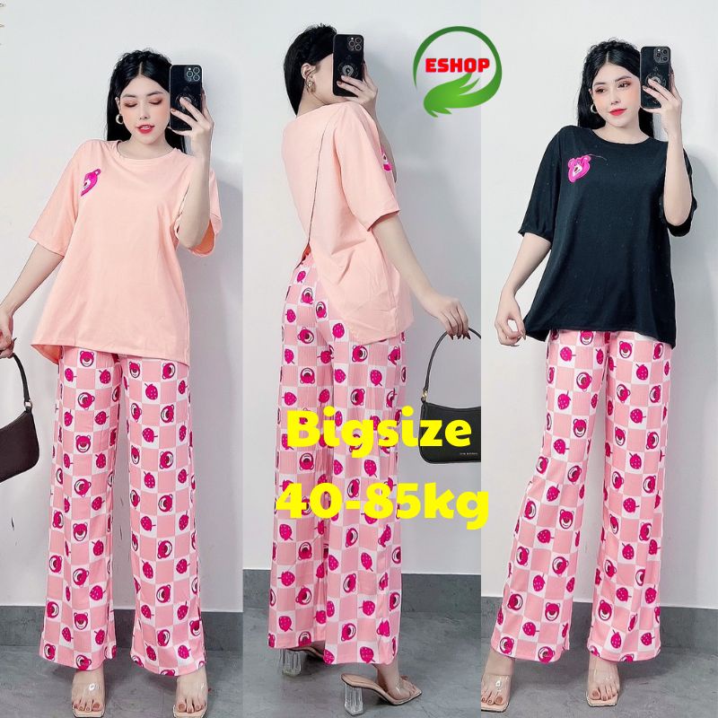 Đồ bộ nữ bigsize áo chéo sau lưng quần ống suông rộng cạp cao ESHOP Đồ bộ mặc nhà quần thun gân form rộng tay lửng DB69
