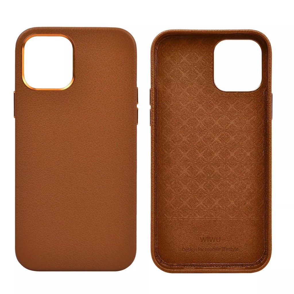 Ốp Lưng da thật WIWU Calfskin Geniunne Leather Cho Smart Phone 13 ProMax , 13 Pro , 13 chống sốc chính hãng cao cấp