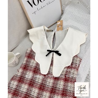 Đầm dạ caro đỏ cổ sen