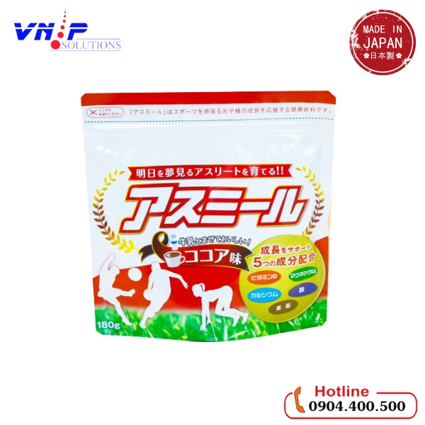 Sữa tăng trưởng chiều cao Asumiru Nhật Bản 3-16 tuổi, 180g - vị ca cao