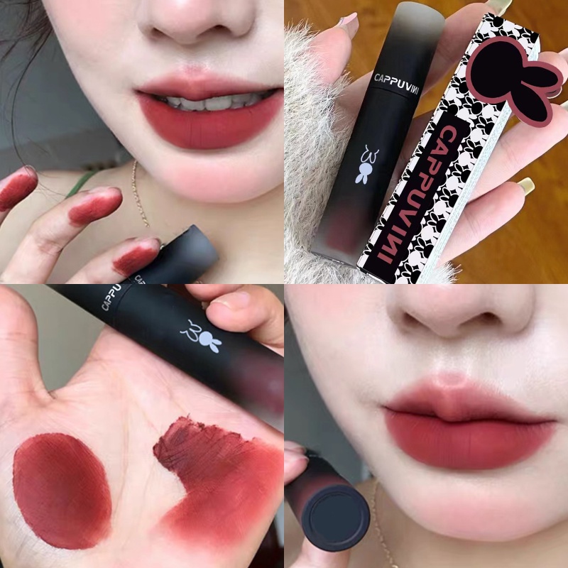 Son Bóng Dạng Lỏng Dưỡng Ẩm Lâu Trôi Quyến Rũ Thiết Kế Vỏ Màu Đen Phong Cách Hàn Quốc