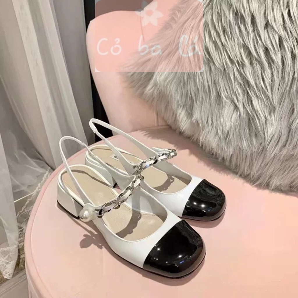 GIÀY NỮ COBALA SHOES - CAO GÓT BÍT MŨI 5 PHÂN - GIÀY MŨI TRÒN QUAI DÁN PHỐI MÀU ĐEN TRẮNG - G22031600