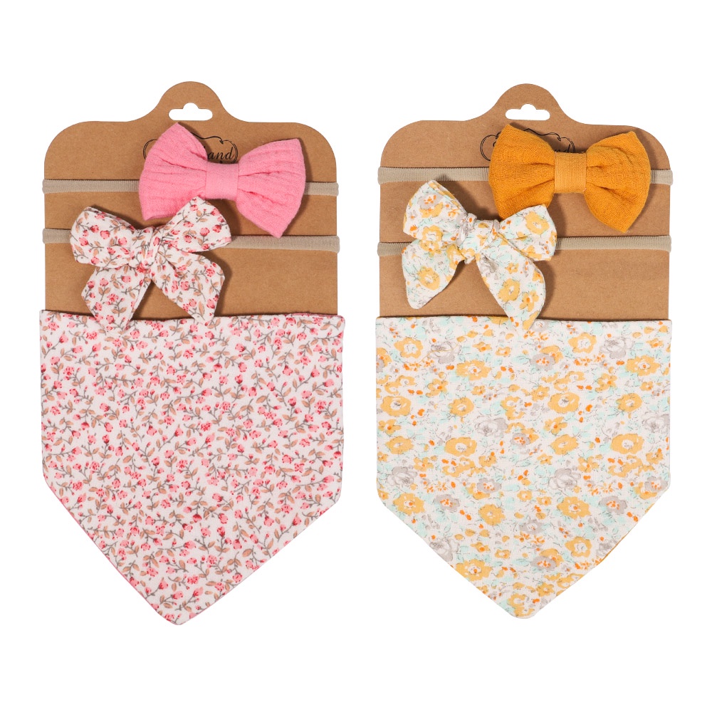 KIDSBOWS Set yếm ăn kèm phụ kiện tóc KIDSBOWS cotton hình tam giác màu trơn chống thấm nước dành cho bé