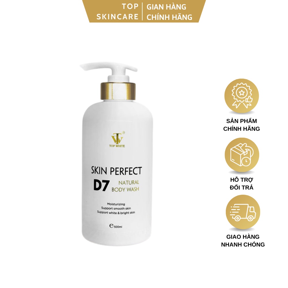 Sữa Tắm Trắng Da Toàn Thân Top White D7 Dưỡng Da Sáng Mịn, Hương Thơm Dịu Nhẹ Thoải Mái 500ml