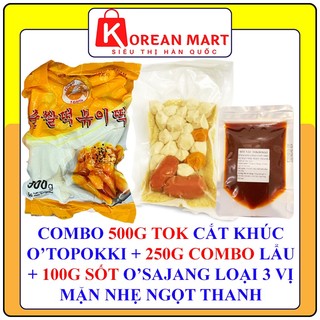 Combo 500g bánh gạo hàn quốc cắt khúc gói vàng Mir + 100g sốt tokbokki + 250g set lẩu tokbokki