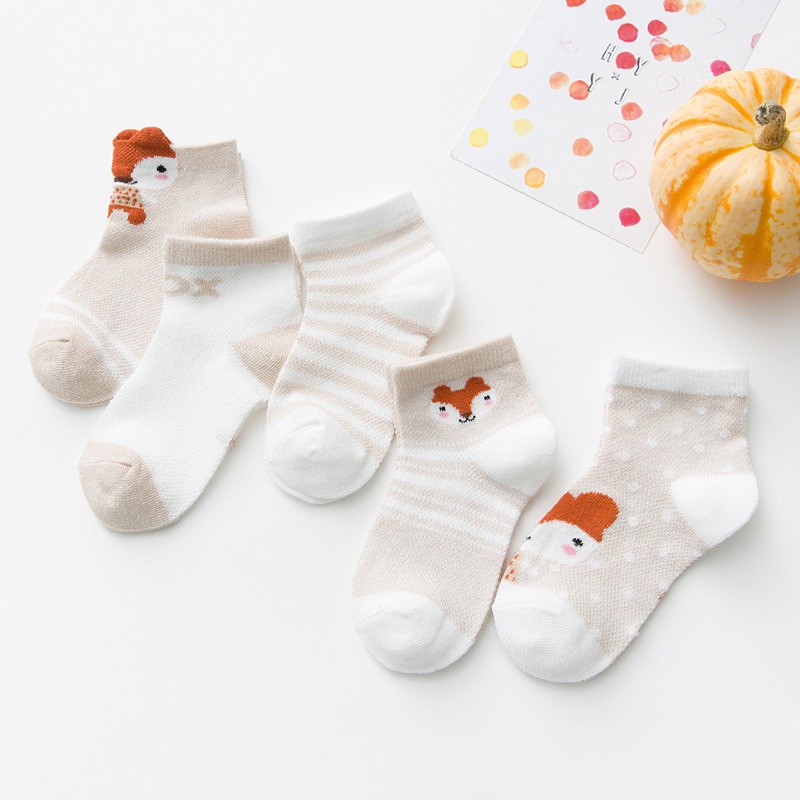 Set 5 Đôi Vớ Cotton Mềm Màu Trơn Họa Tiết Sọc Thể Thao Dành Cho Trẻ Em