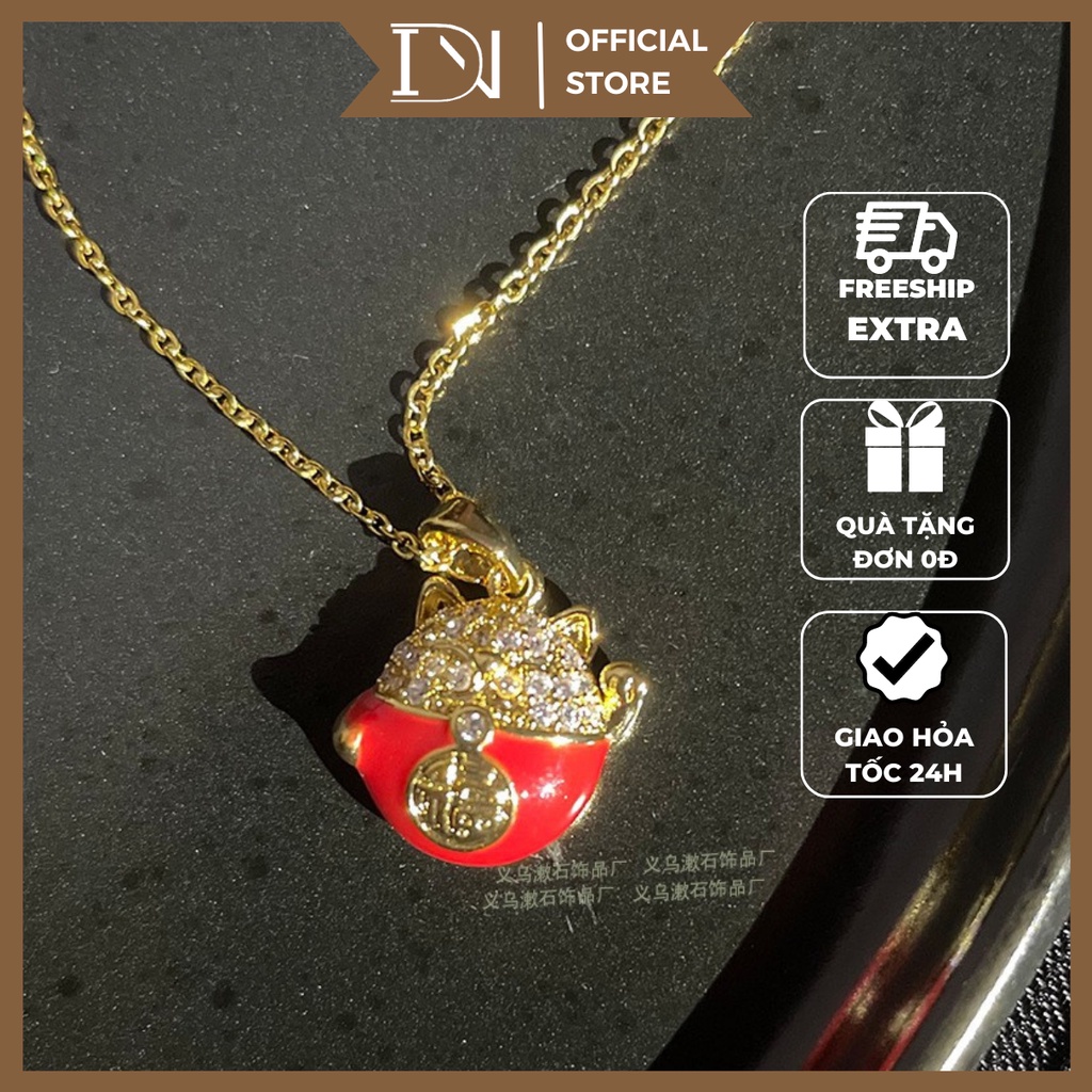 Dây chuyền không gỉ mèo thần tài may mắn- Vòng cổ Din.Jewelry mạ vàng 18k