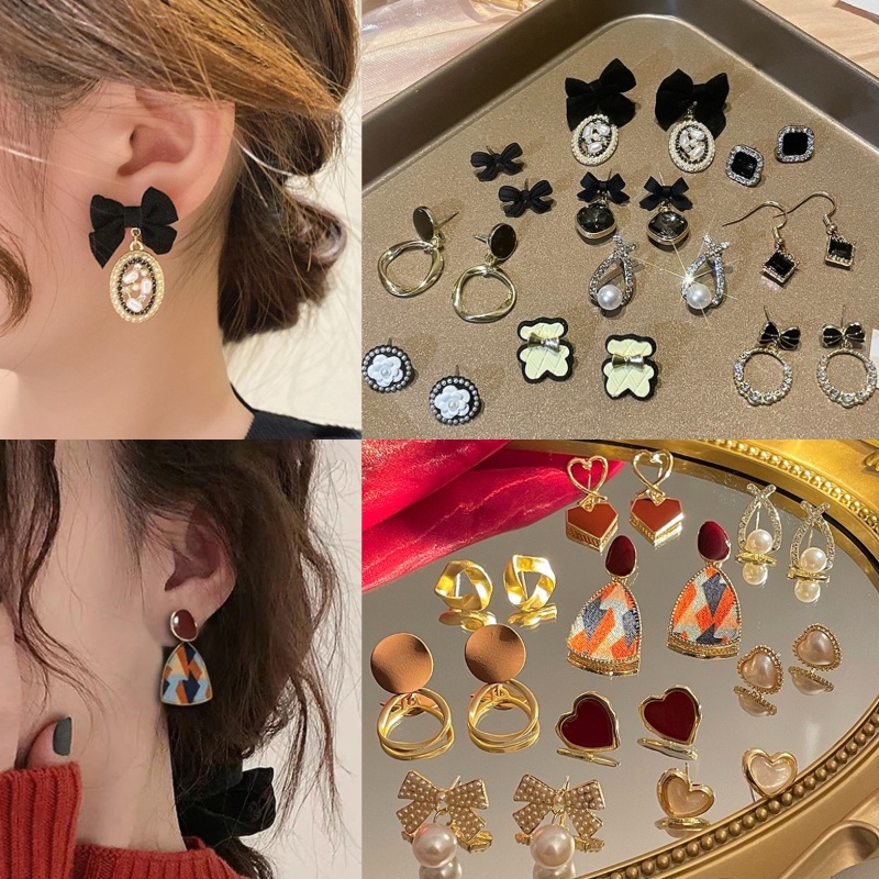 Set 5 Đôi Khuyên Tai Cao Cấp Sang Trọng Phong Cách Hàn Quốc Cổ Điển Dành Cho Nữ