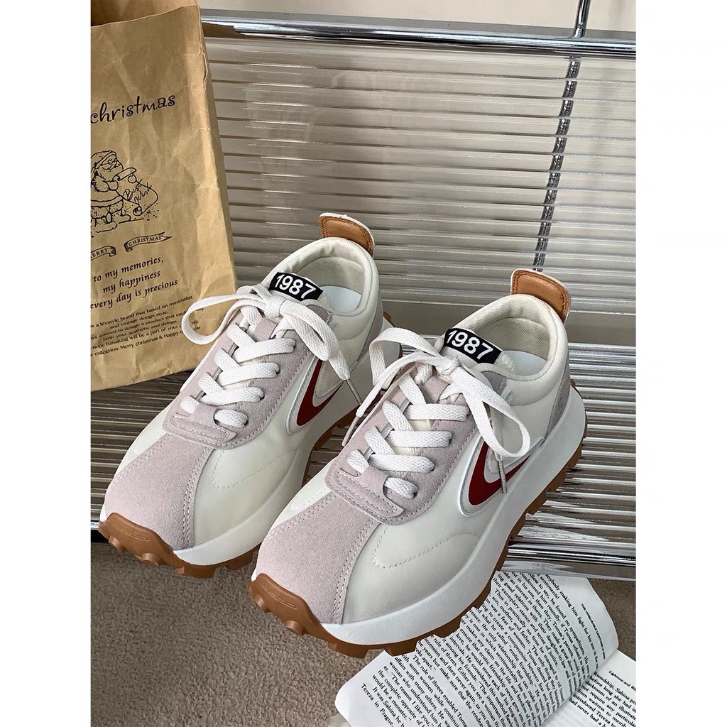 𝗺𝗶𝗲 𝘀𝘁𝘂𝗱𝗶𝗼 - SAN 37 Giày thể thao đế cao phối da lộn vạch đỏ