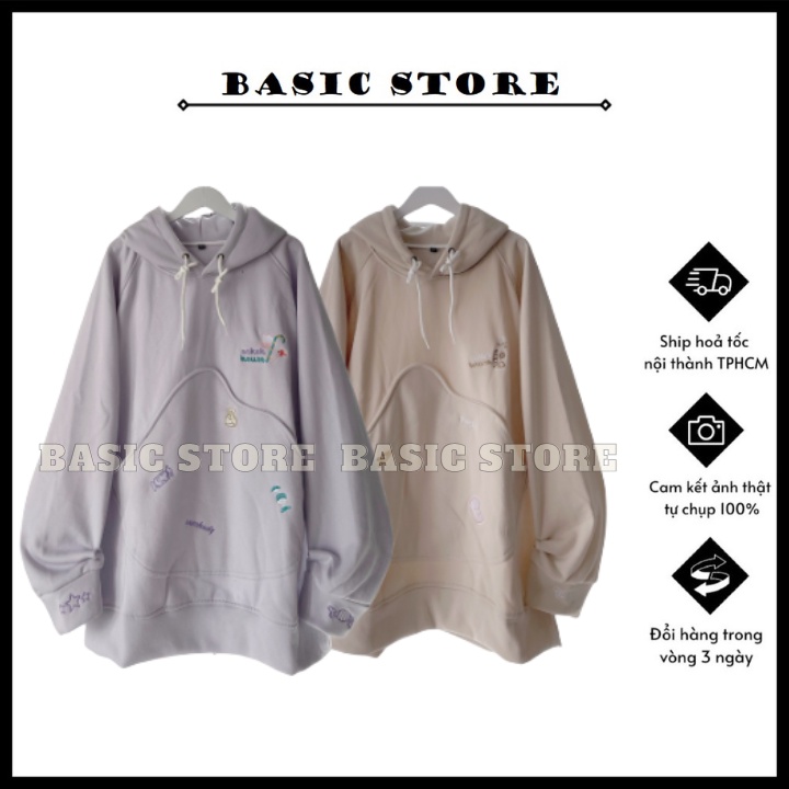 Áo Hoodie Chữ Thêu Hoạt Tiết House 2 Màu Tan Và Tím Nhạt Form Rộng Nam Nữ Unisex Ảnh Thật Shop Chụp