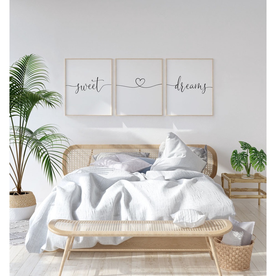 Tranh chữ tối giản đen trắng decor homestay xinh xắn Sweet Dream