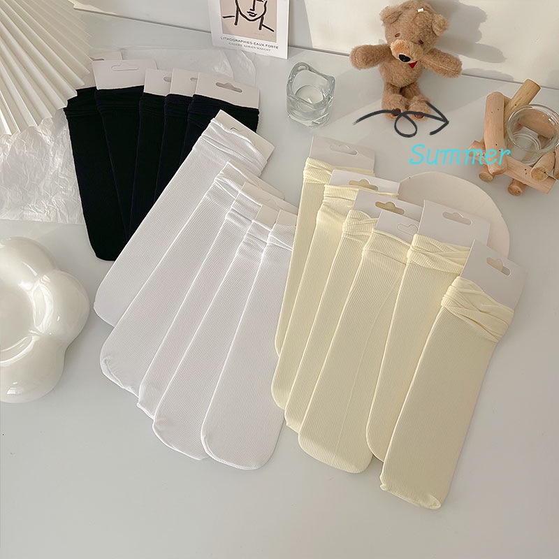 1 Đôi Tất Cotton Dệt Kim Dài Màu Đen / Hồng Phong Cách Nhật Hàn Cho Nữ