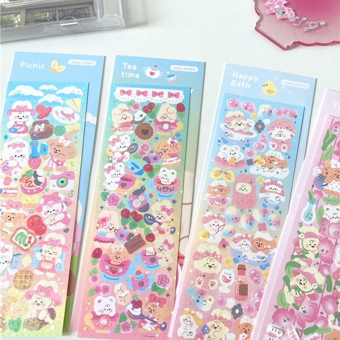 Hình dán sticker thẻ goo gấu thỏ cún kim tuyến hàn quốc dễ thương decor toploader