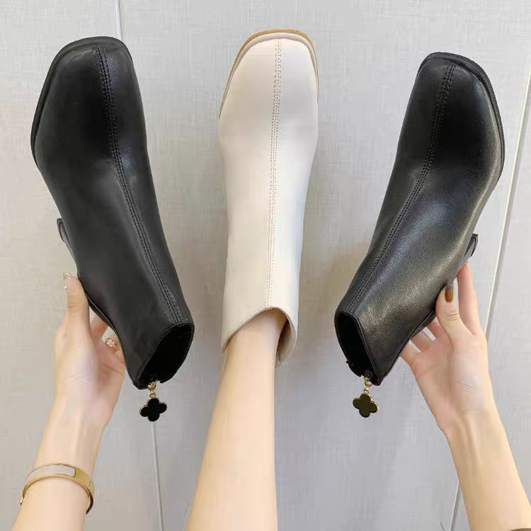 (S195) Bốt nữ gót 7 phân nữ tính hàng QC (Mã 1986 - bốt khoá cỏ 3 lá)