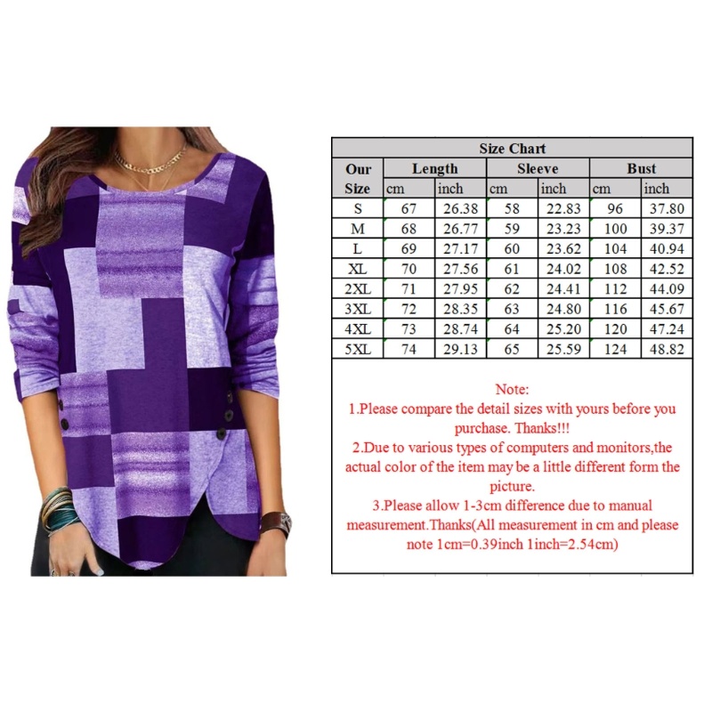 Xiangbao Áo Thun Tay Dài Cổ Tròn Màu Khối Xẻ Tà Viền Nút Bên Hông Kẻ Sọc Caro Đơn Giản Cho Nữ