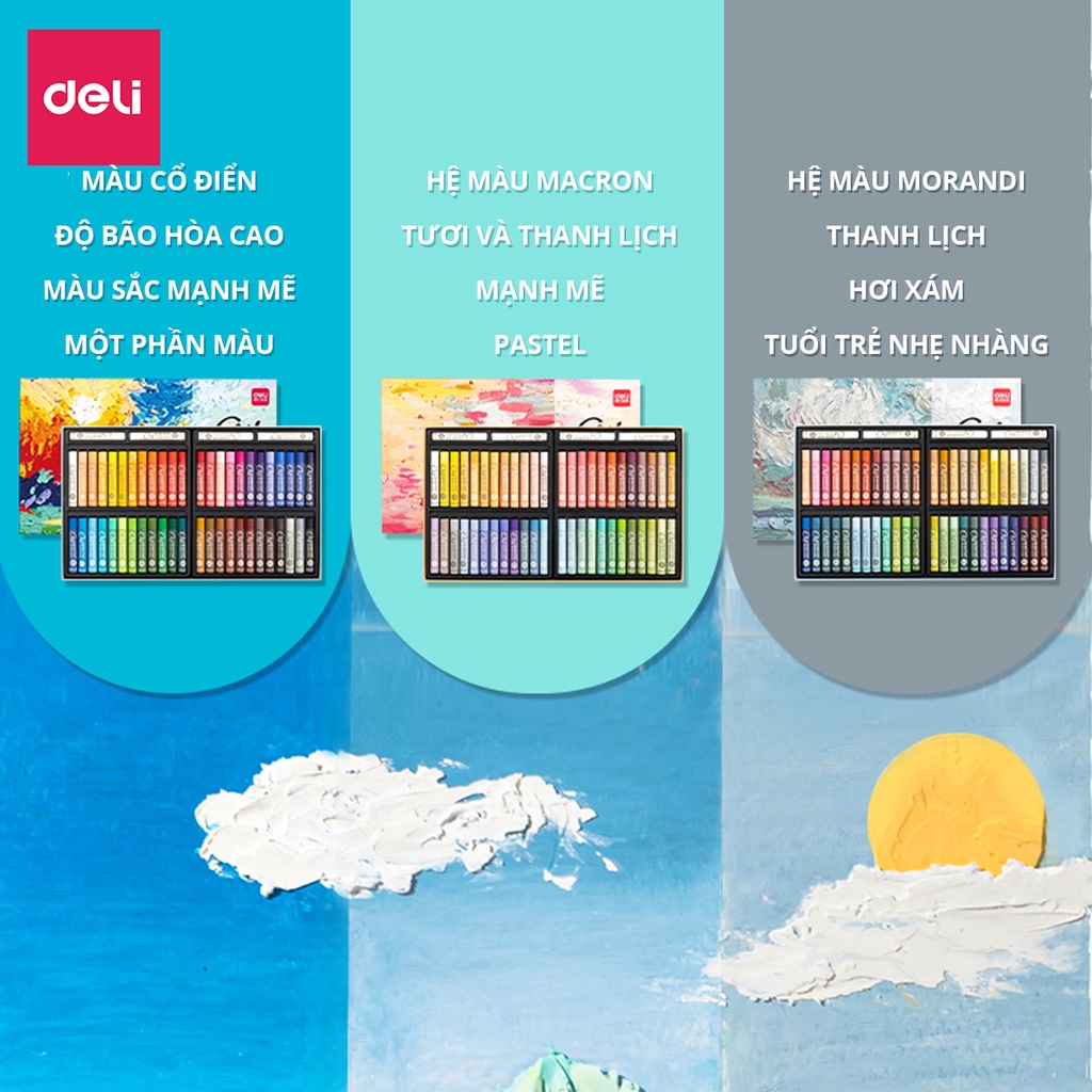Bút Sáp Dầu Màu Chuyên Nghiệp Phiên Bản Cao Cấp Deli - Gam Màu Cổ Điển Pastel Morandi Macaron - Tặng Kèm Bút Trắng