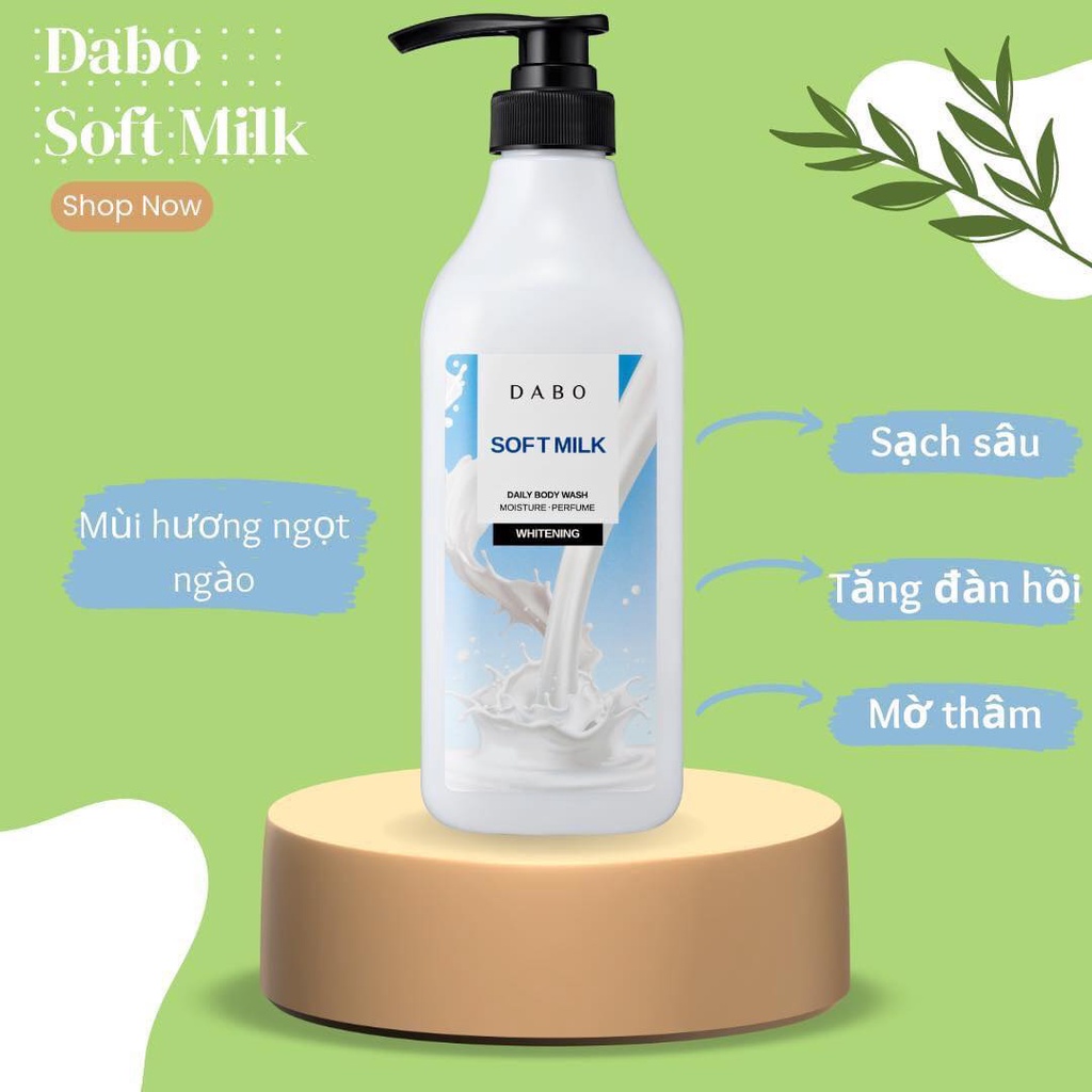 Sữa tắm trắng da dạng gel Dabo Whitening Soft Milk Daily Body Wash Hàn Quốc Chính Hãng 750ml