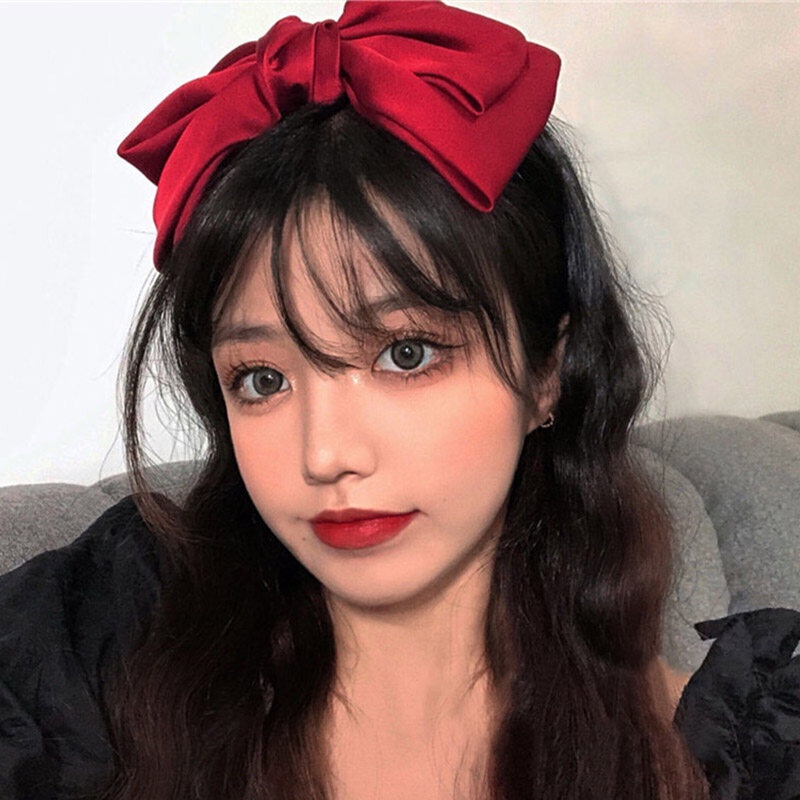 Cài Tóc Đính Nơ Màu Đỏ Rượu Đen Phong Cách Vintage Cho Nữ